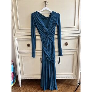 Donna Karan Collection NWT $1,995 Sml Teal Blue Jersey Bodycon Formal Maxi Dress